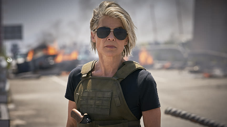 <p>Sarah Connor’s back, and her taste in shades is as strong as ever. Expect Hamilton to kick major butt as Connor, when she returns to play the iconic matriarch for the first time since 1991. </p>