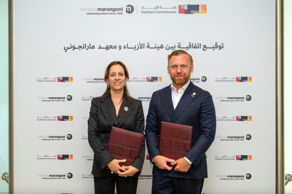 Stefania Valenti, global managing director of Istituto Marangoni, and Burak Çakmak, chief executive officer of the Fashion Commission of Saudi Arabia’s Ministry of Culture.