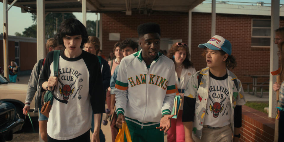 Finn Wolfhard, Caleb McLaughlin and Gaten Matarazzo in Stranger Things