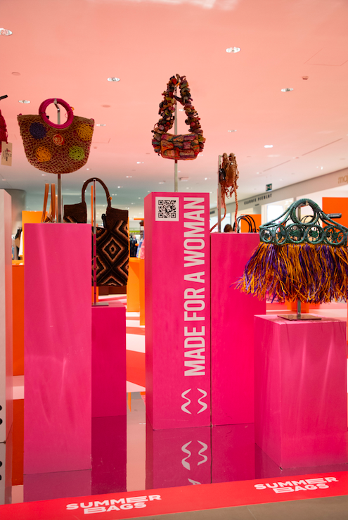 Made For A Woman bags displayed at the brand's pop-up at Rinascente in Milan.