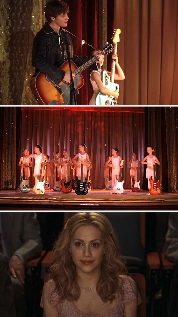 After Molly (Brittany Murphy) is forced to sell her dead father's guitar collection because she has no money, it ends up going to an anonymous buyer. Turns out, Neal (Jesse Spencer), her love interest, was the anonymous buyer. And his way of apologizing for being such a dick to her throughout the movie is to sing a song her father wrote for her and present her with the guitar collection.Since we don't exactly know if Molly and Neal end up together, and that's not really the point, I guess this is less 