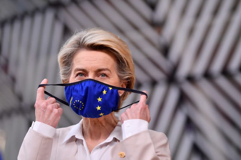 FILE PHOTO: European Commission head Ursula von der Leyen arrives for an EU summit in Brussels