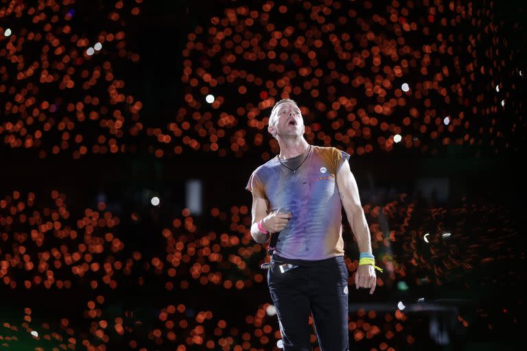 Chris Martin, durante los recitales de Coldplay en River