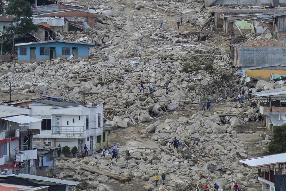 Heavy rains caused mudslides, which created extensive damage in&nbsp;Mocoa, Colombia, on April 3, 2017.