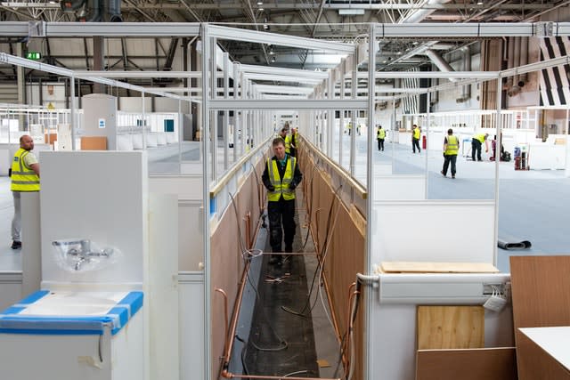 Work continues at the new temporary NHS Nightingale Birmingham Hospital at the NEC in Birmingham