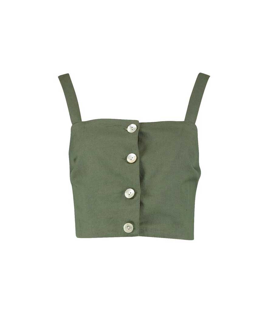 Green button crop top. (