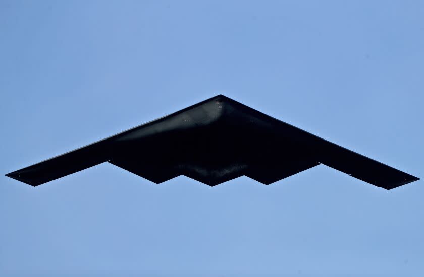 The first-ever female piloted B-2 Stealth Bomber flew over the Pasadena Tournament of Roses Rose Parade in Pasadena on Jan. 1, 2020.