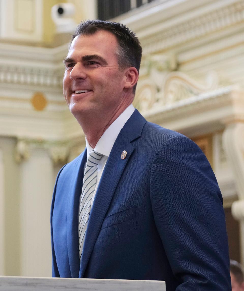 Gov. Kevin Stitt gives his 2023 State of the State speech at a joint session of the Oklahoma Legislature.