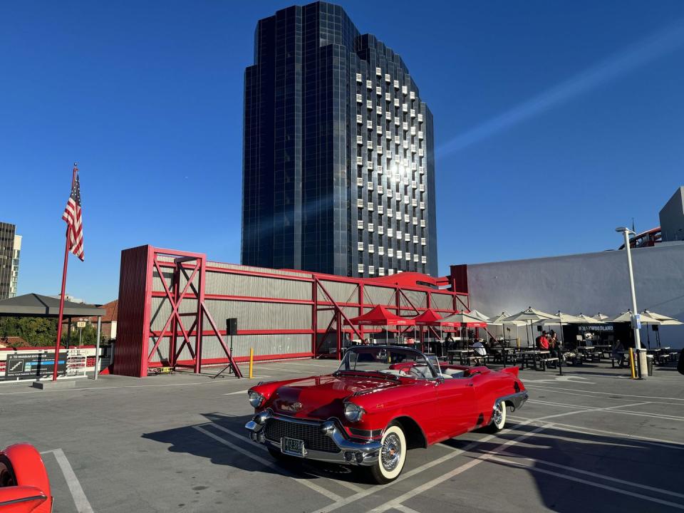 a car parked in front of a building