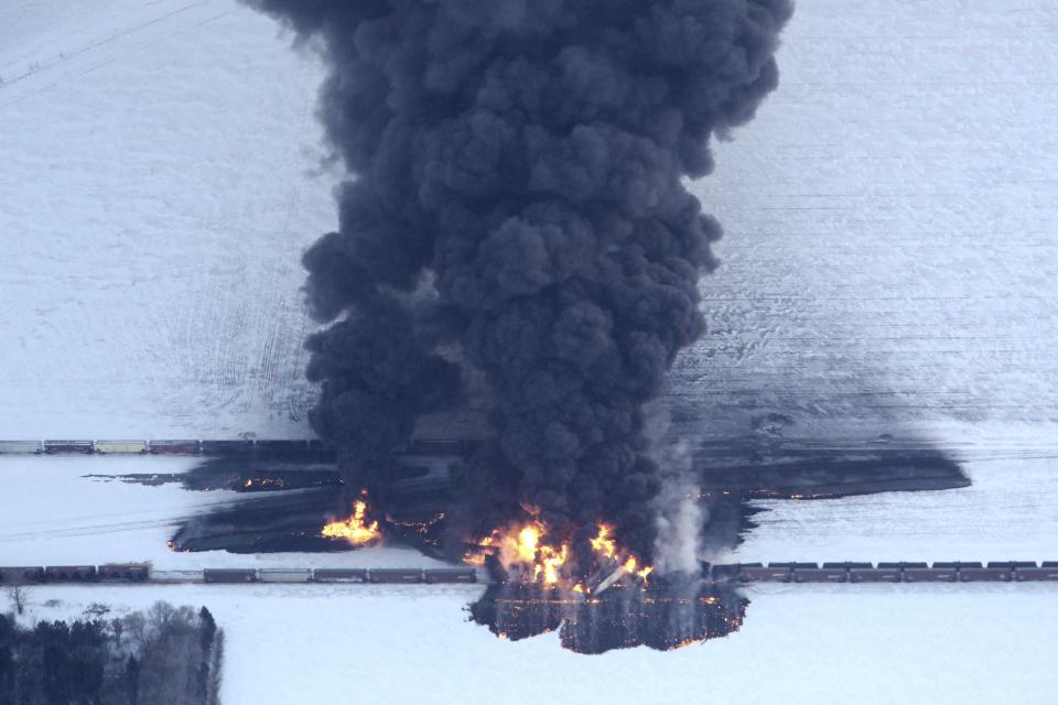 Smoke rises from scene of a derailed train near Casselton, North Dakota