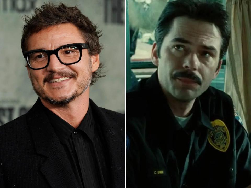 left: pedro pascal smiling; right: charlie in twilight
