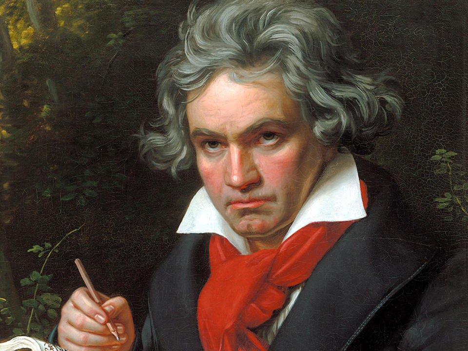 A portrait of Ludwig van Beethoven as he composed the 