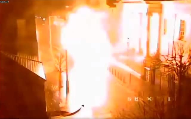 Screengrab from CCTV footage showing a car bomb exploding outside the court house on Bishop Street