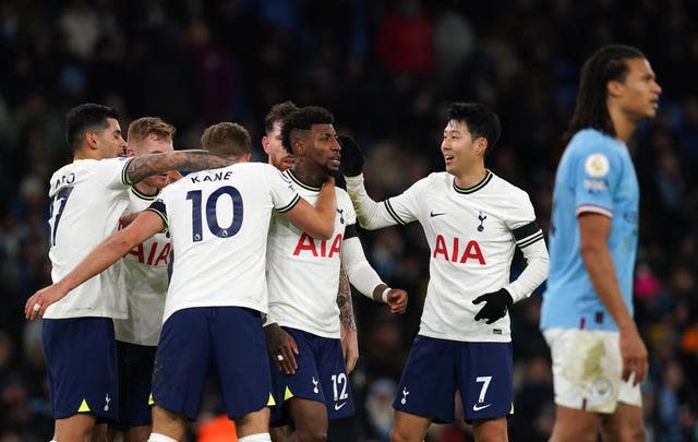 Tottenham celebrate scoring against Manchester City