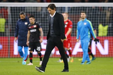 Soccer Football - Bayer Leverkusen v Tottenham Hotspur - UEFA Champions League Group Stage - Group E - BayArena, Leverkusen, Germany - 18/10/16 Bayer Leverkusen coach Roger Schmidt after the game Reuters / Wolfgang Rattay Livepic