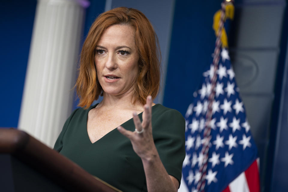 White House press secretary Jen Psaki speaks during a press briefing at the White House, Thursday, June 3, 2021, in Washington. (AP Photo/Evan Vucci)