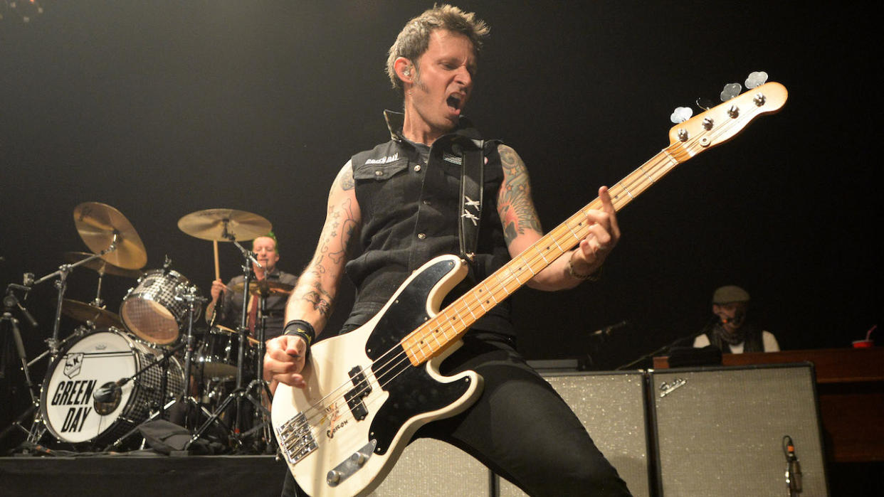  Mike Dirnt of Green Day performs onstage at House Of Blues on April 16, 2015 in Cleveland, Ohio.  