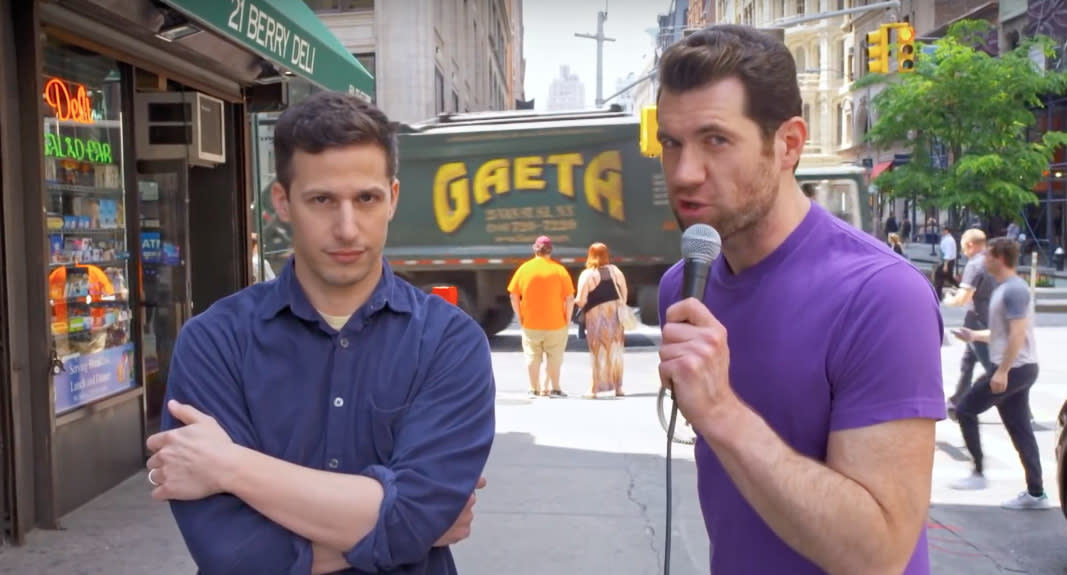 Watch Andy Samberg and Jon Hamm poke fun at unnecessary movie franchises with “Billy on the Street”