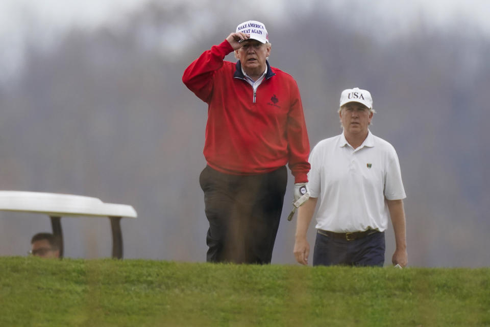 President Donald Trump plays golf at Trump National Golf Club in Sterling, Virginia, on Saturday. (Photo: AP Photo/Manuel Balce Ceneta)