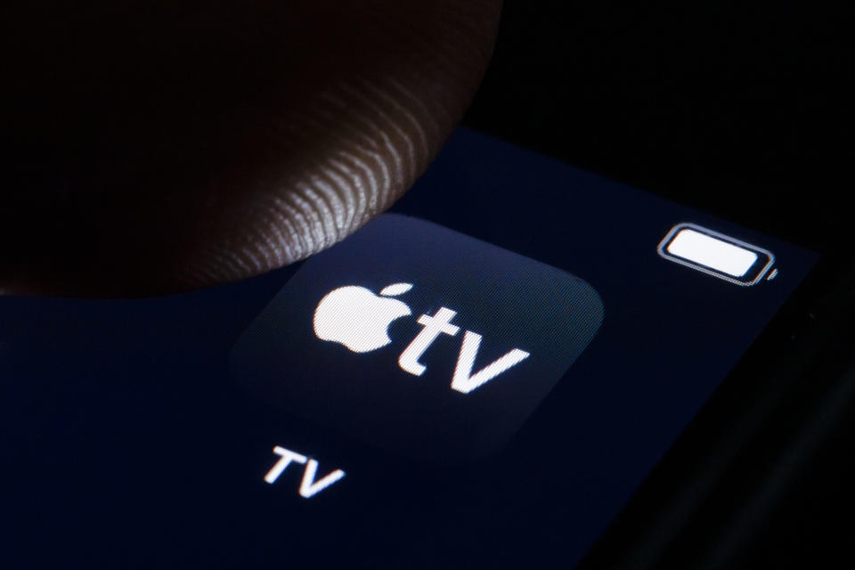 BERLIN, GERMANY - OCTOBER 07: In this photo illustration the logo of Apple TV is displayed on a smartphone on October 07, 2019 in Berlin, Germany. (Photo Illustration by Thomas Trutschel/Photothek via Getty Images)