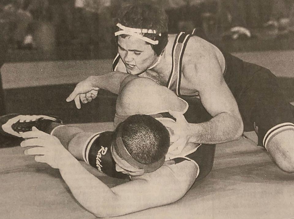 Doland-Conde heavyweight Jon Madsen rolled to a 17-3 championship win over Wagner's Richard Turner in the 1998 state Class B tournament at Aberdeen. The title was the second straight for Madsen, a senior.