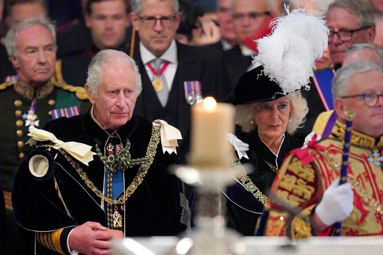 King Charles III and Queen Camilla arrive for the National Service of Thanksgiving and Dedication (PA)