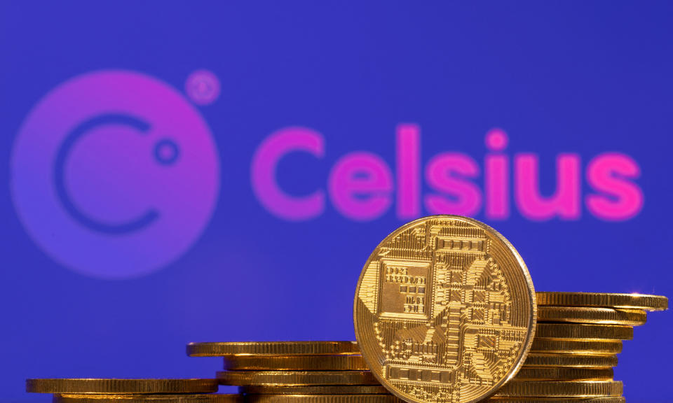 Celsius logo and representation of cryptocurrencies are seen in this illustration taken, July 7, 2022. REUTERS/Dado Ruvic/Illustrations