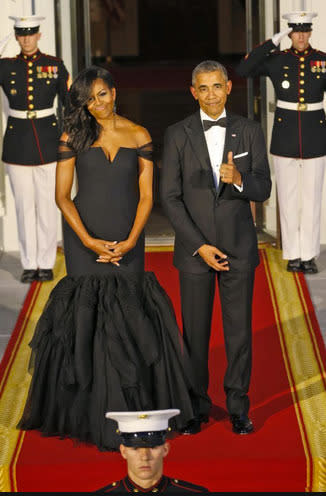 Michelle Obama in custom Vera Wang at a state dinner in honor of Chinese President Xi Jinping.