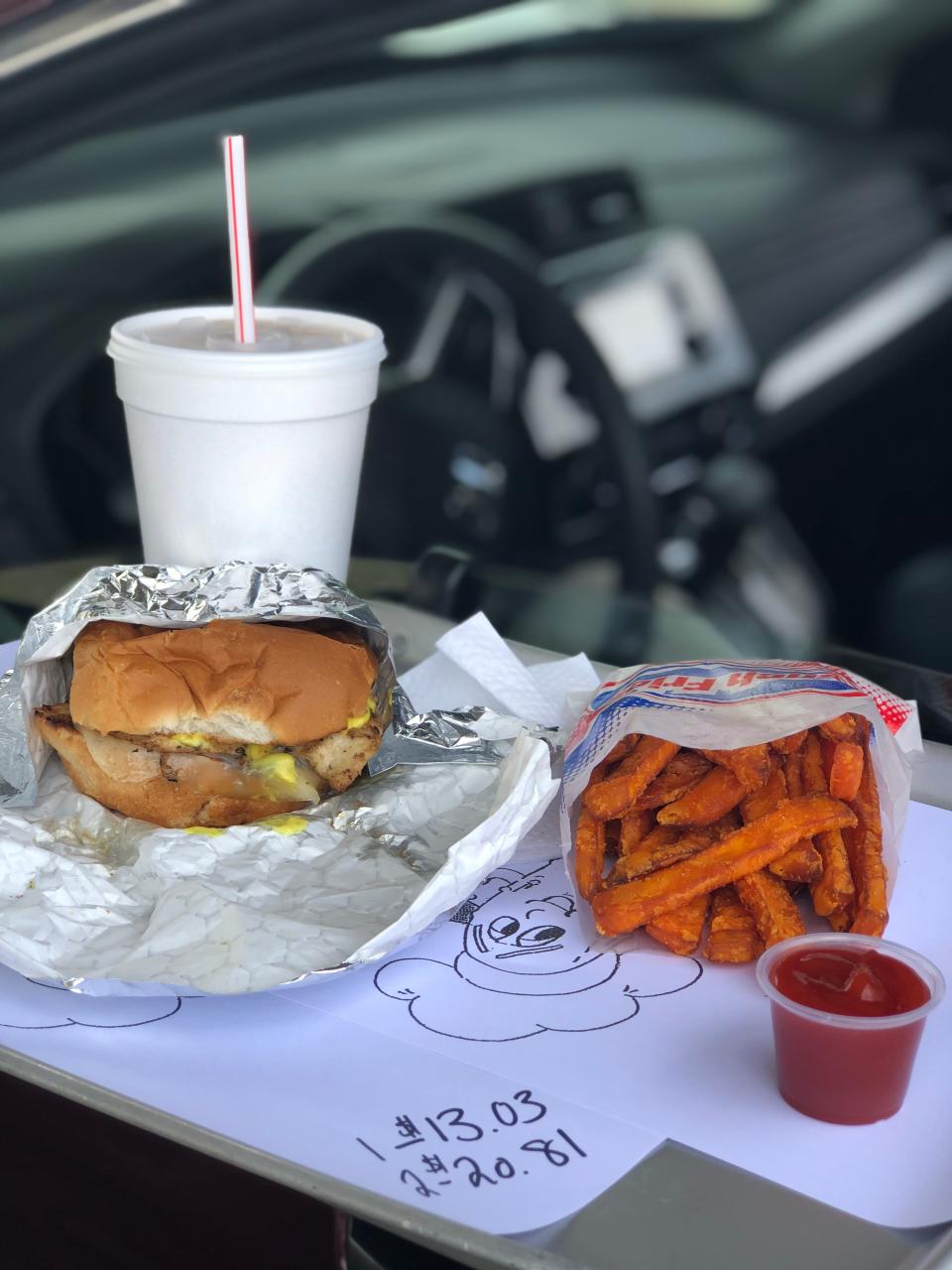 A grilled honey mustard chicken sandwich, sweet potato fries and Boston Cooler are on the menu at Dilly's Drive-in.