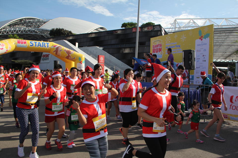 Participants at the Santa Run for Wishes 2018, which took place at the Singapore Sports Hub on 2 December, 2018. (PHOTO: Make-A-Wish Singapore)