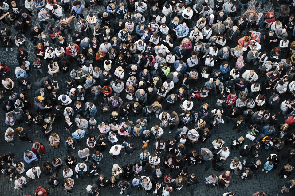 High angle view of a crowded square