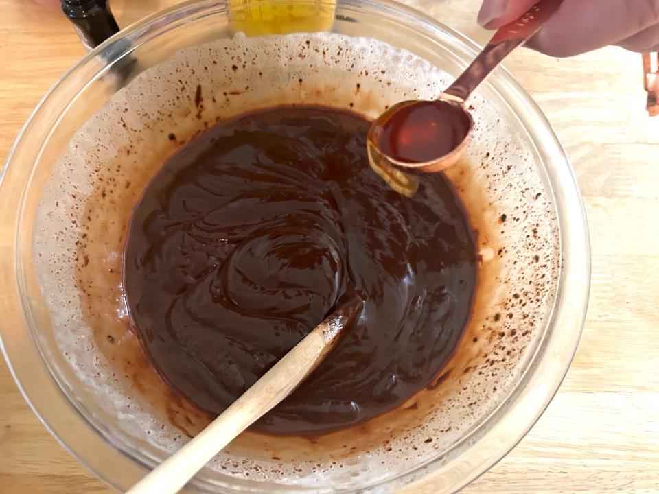 Making the mocha frosting for Ina Garten's chocolate cake