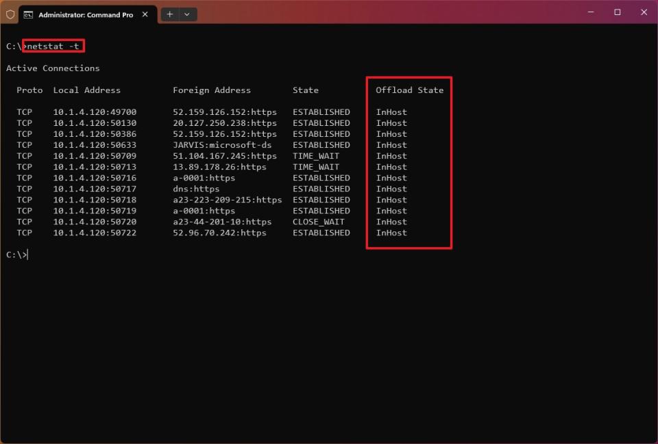 netstat -t command