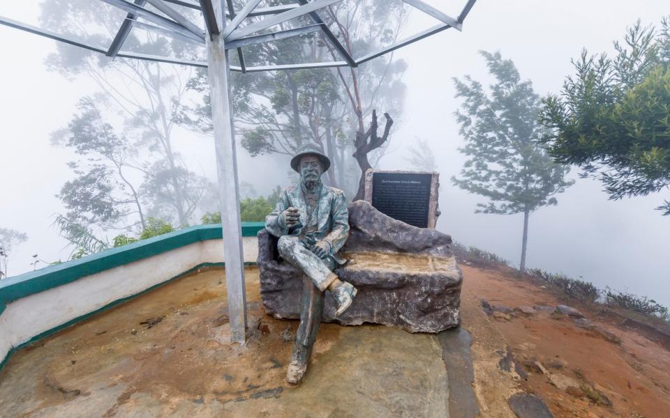 The statue of Sir Thomas Lipton at Lipton's Seat, an observation point in the highlands of Sri Lanka