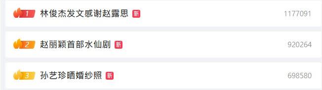 「林俊傑發文感謝趙露思」登上微博熱搜1。（圖／翻攝自微博）
