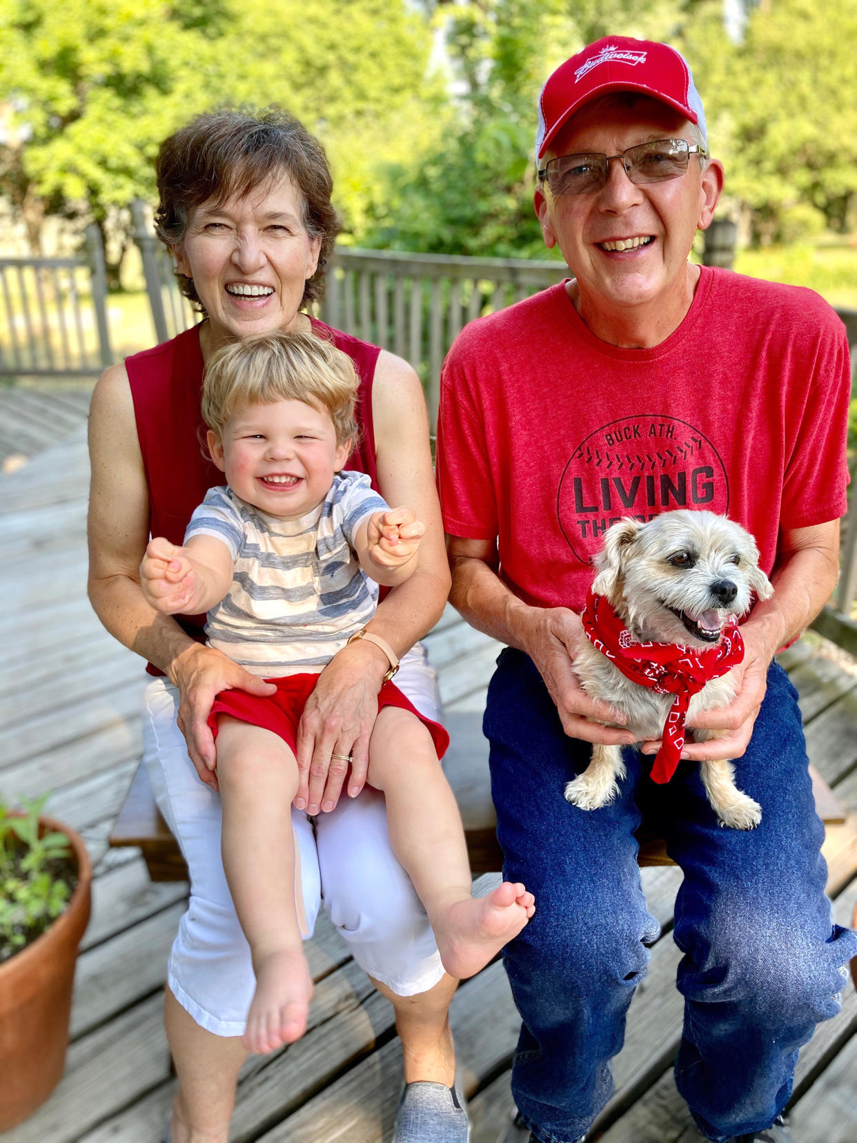 Sue and Duane Nowatzke, seen here with grandson Kal, have remained healthy over the entire pandemic. Kal did test positive, but recovered quickly. (Courtesy Sue Nowatzke)