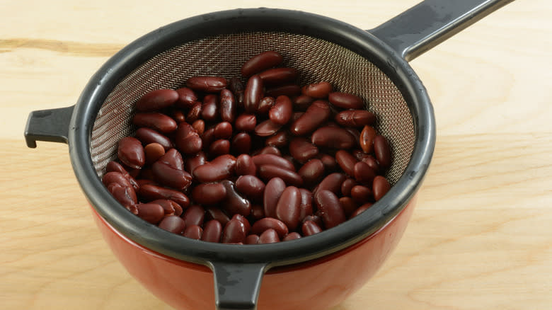 beans draining in strainer