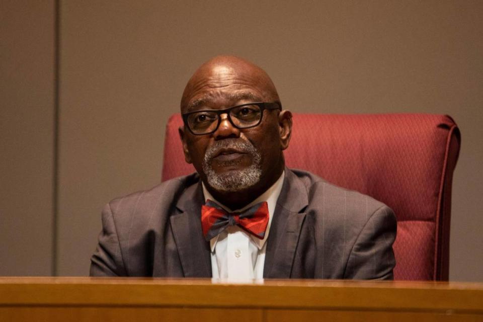 Chair George Dunlap, of District Three, sits at his seat during the commissioners meeting at the Charlotte-Mecklenburg Government Center Monday, Dec. 5 in Charlotte, NC.