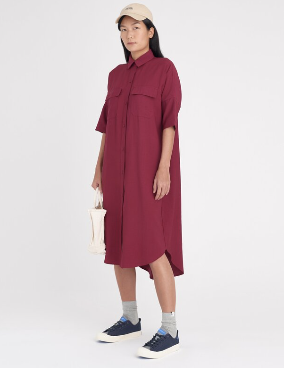 Beyond The Vines Relaxed Utility Dress Maroon. PHOTO: Tangs