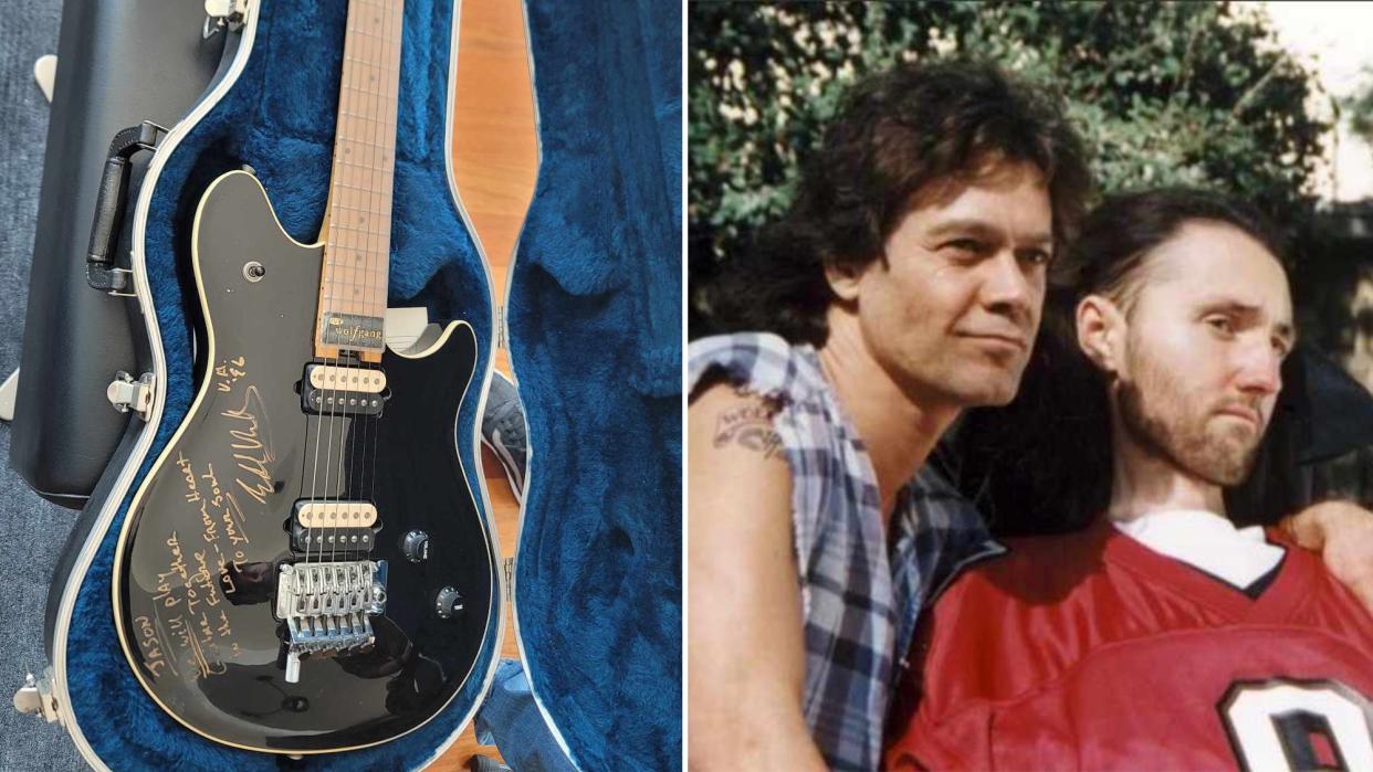  A 1996 Peavey EVH Wolfgang guitar (left), Eddie Van Halen poses with Jason Becker 