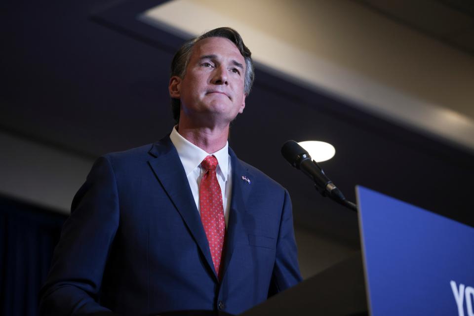 Virginia Republican Gov.-elect Glenn Youngkin speaks during an election-night rally at the Westfields Marriott Washington Dulles on Nov. 2, 2021, in Chantilly, Virginia. Virginians went to the polls Tuesday to vote in the gubernatorial race that pitted Youngkin against Democratic gubernatorial candidate, former Virginia Gov. Terry McAuliffe.