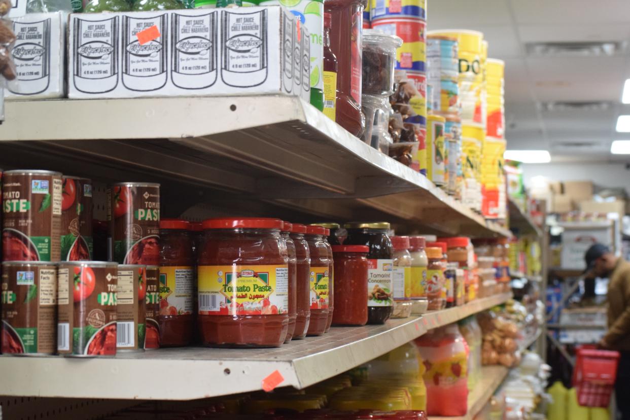 Products lined at Mogadishu Grocery Store during an Augustana University Halal market shopping trip Saturday, March 9, 2024, in Sioux Falls, South Dakota.