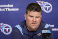 FILE - Tennessee Titans general manager Jon Robinson answers questions at a news conference Tuesday, July 26, 2022, in Nashville, Tenn. Tennessee owner Amy Adams Strunk fired general manager Jon Robinson on Tuesday, Dec. 6, in the midst of his seventh season with the Titans off to a 7-5 start. (AP Photo/Mark Humphrey, File)