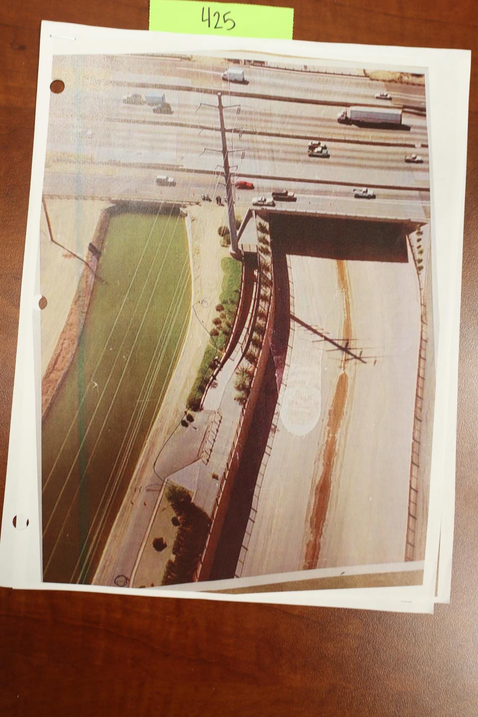 An aerial photograph of the Arizona Canal showing where Melanie Bernas' body was moved and found.