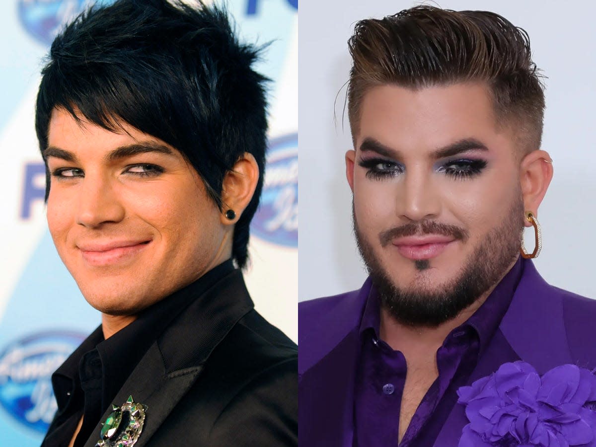 adam lambert at the season 8 american idol finale and adam lambert on the red carpet in 2022