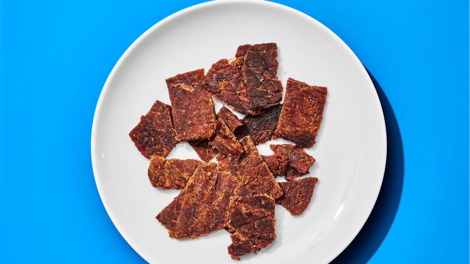 a plate of beef jerky