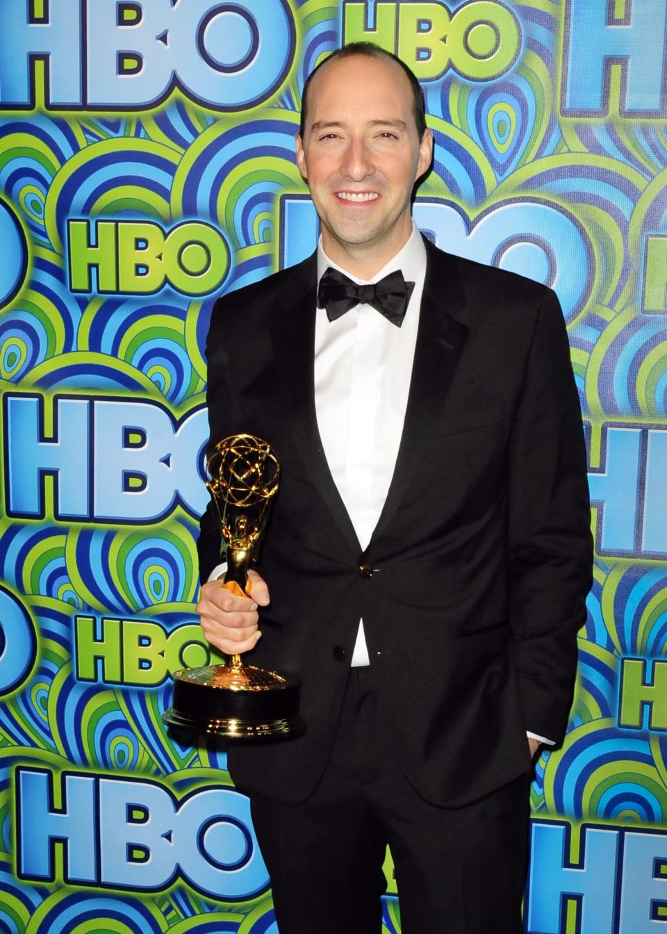 Winner of the Emmy for Best Supporting Actor in a Comedy Series Tony Hale arrives at the 65th Primetime Emmy Awards HBO after-party in West Hollywood