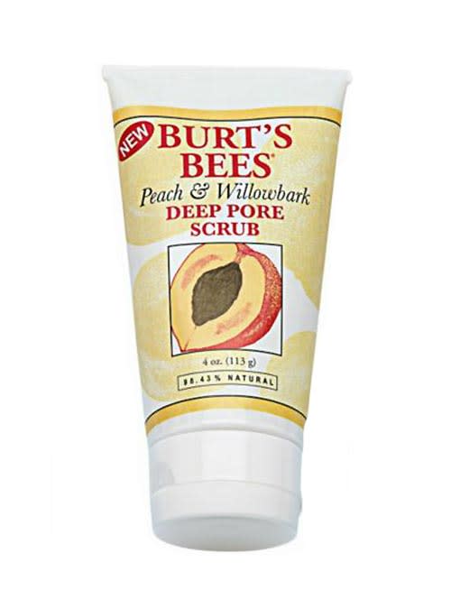 <b><a href="http://www.boots.com/en/Burts-Bees-Peach-Willowbark-Deep-Pore-Scrub-110g_1002886/?cm_mmc_o=-uubkbzfwlCjCKww5kbELCjCvi%20i9%20niioCjCC" rel="nofollow noopener" target="_blank" data-ylk="slk:Burt's Bees Peach and Willowbark deep pore scrub;elm:context_link;itc:0;sec:content-canvas" class="link ">Burt's Bees Peach and Willowbark deep pore scrub</a>, £10.99 Boots</b>