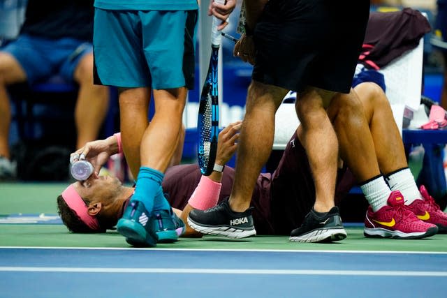 Rafael Nadal needed treatment after hitting his nose with his racket 