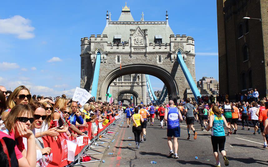 Marathon runners on Tower Bridge